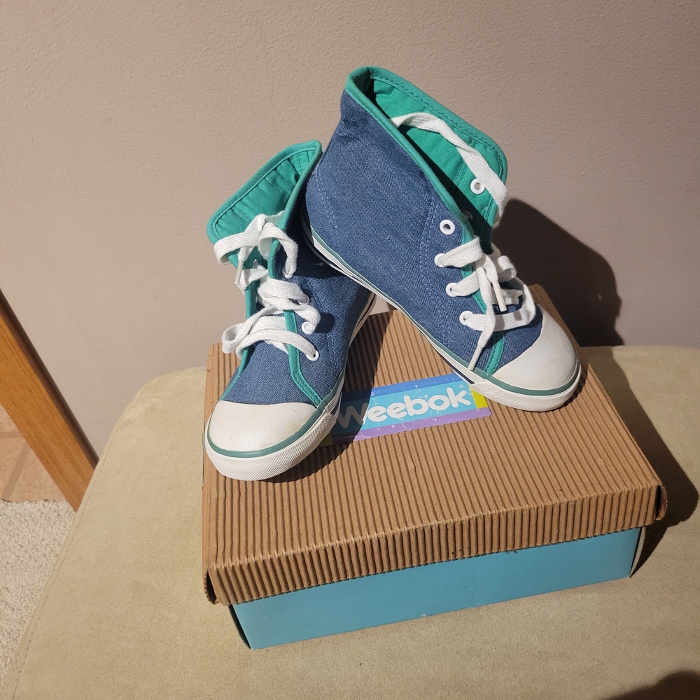 Weebok Blue and Green High-Top Sneakers